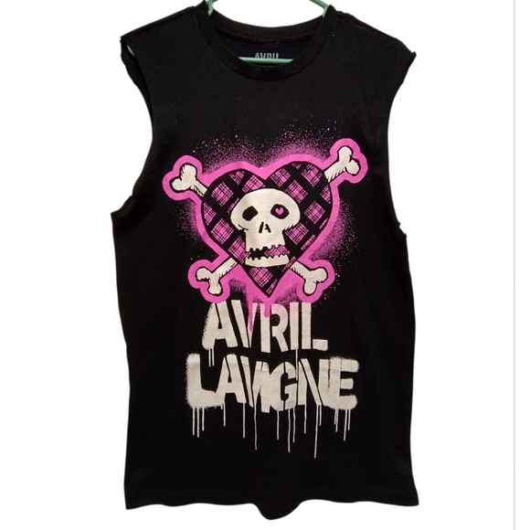 Avril Lavigne Tops - Avril Lavigne Graphic Sleeveless Tee Medium Black Punk Rock Skull Heart Top